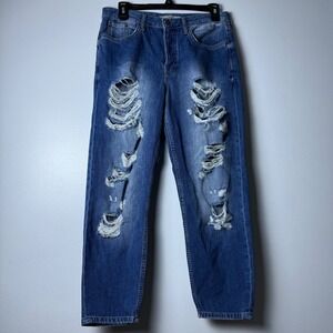 Topshop Moto Hayden Distressed‎ Ripped Boyfriend Jeans Denim Blue Size 28